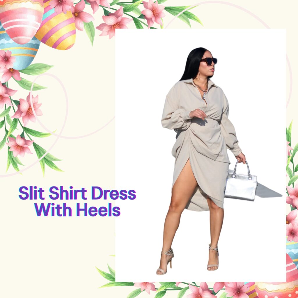 Slit Shirt Dress With Heels