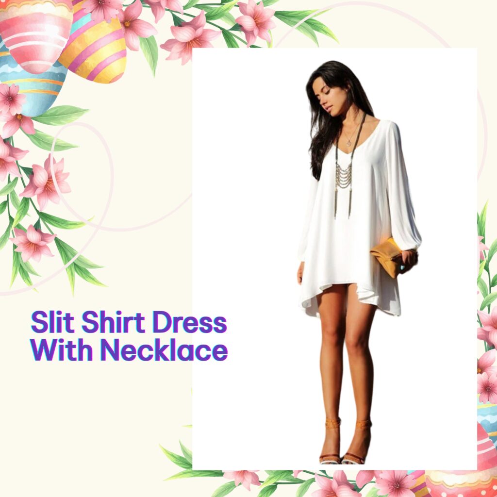 Slit Shirt Dress With Necklace